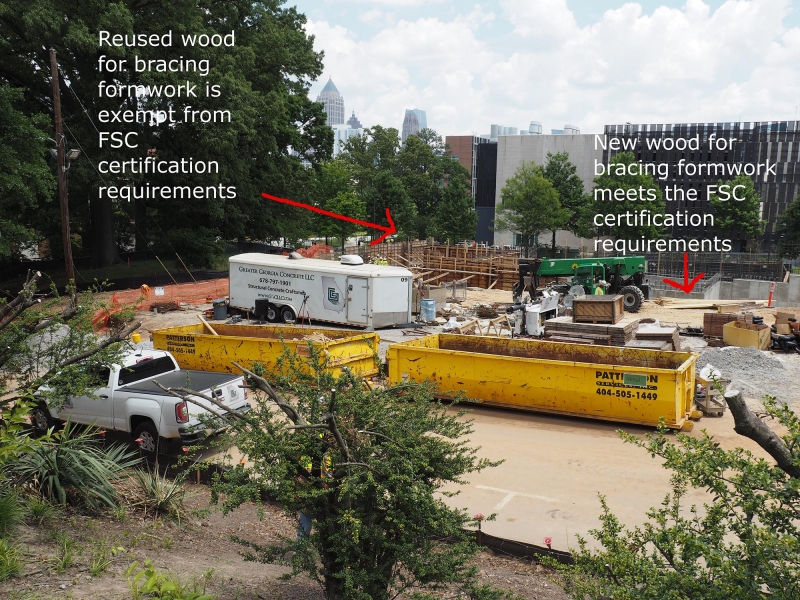 Figure 4. Salvaged wood vs. FSC wood on site